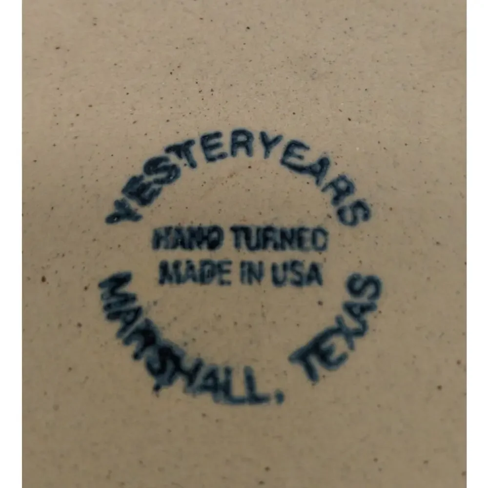 Yesteryears Hand Turned Stoneware Dog Bowl Signed Blue Pawprints USA Vintage